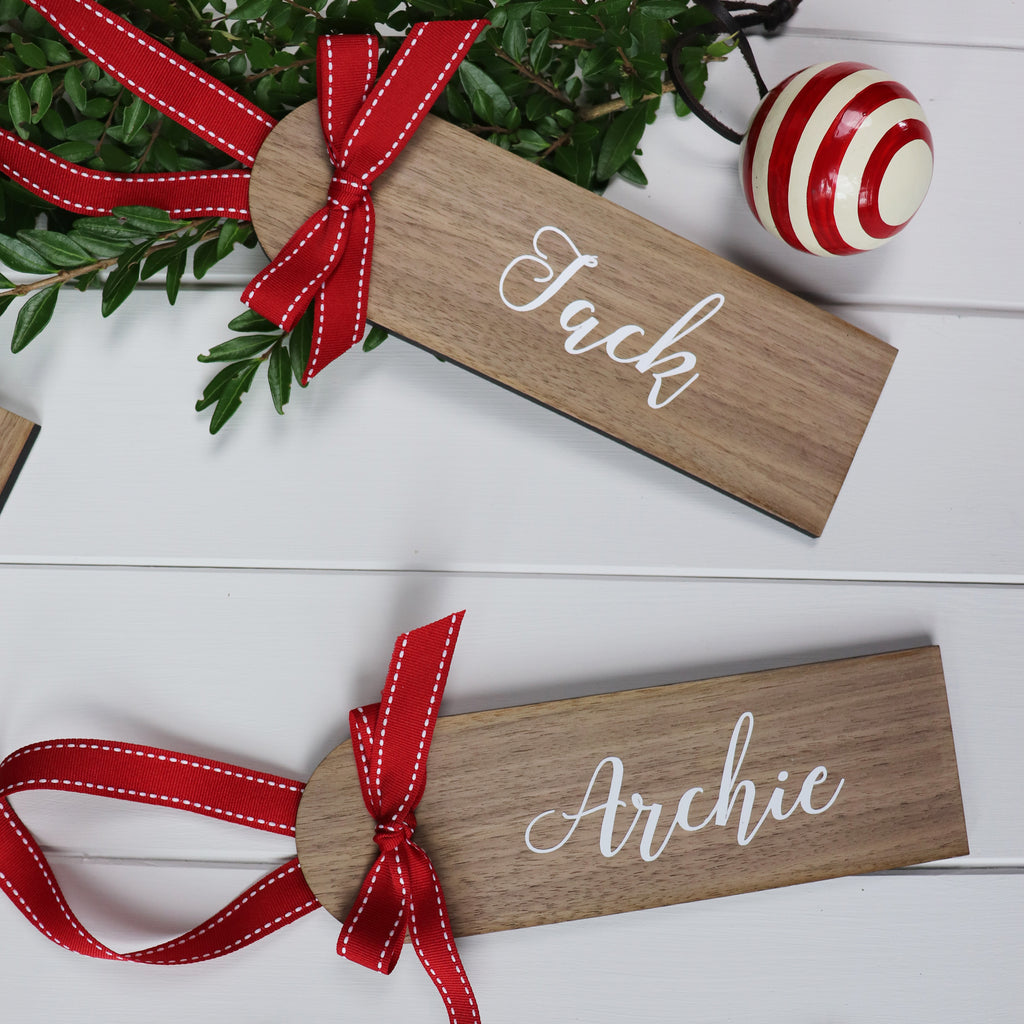 Pure White Santa Stocking With Personalised Wooden Tag