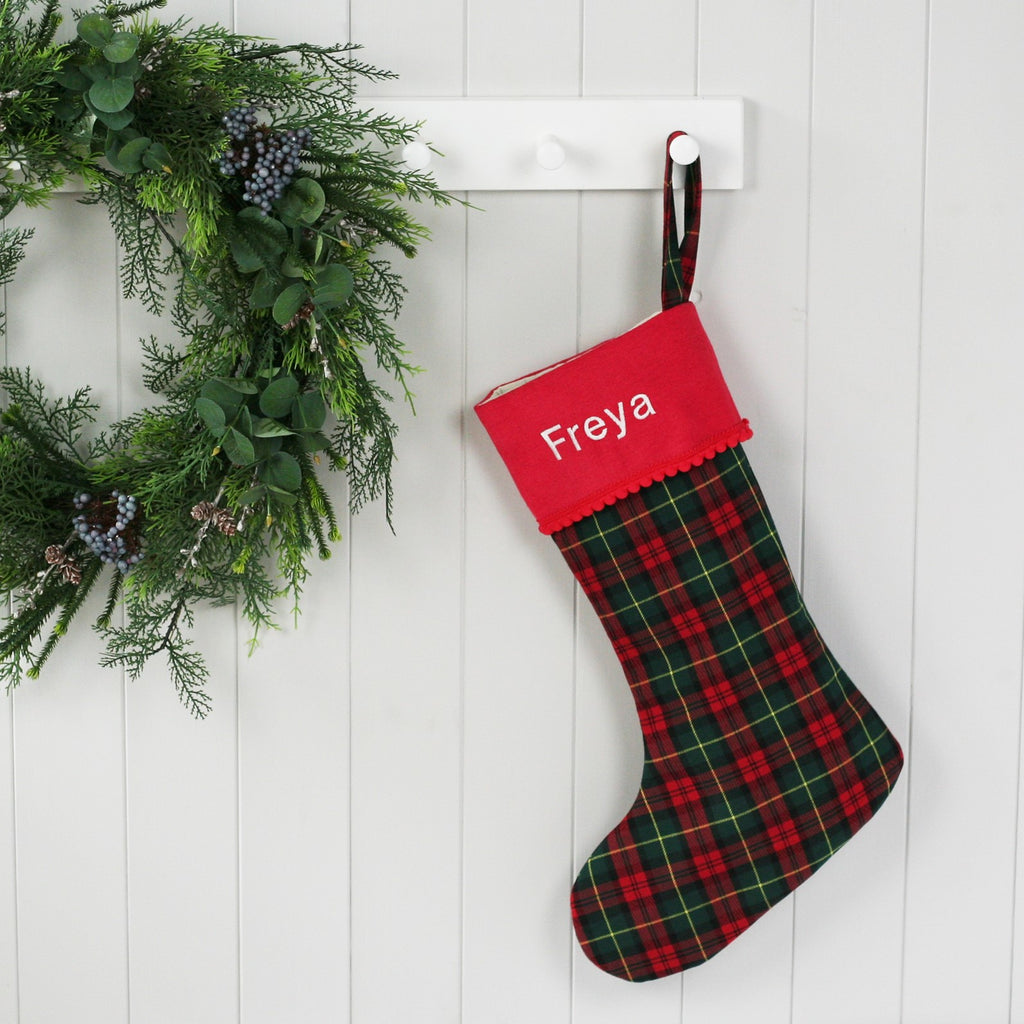 Personalised Christmas Stocking and Santa Sack Set GREEN TARTAN