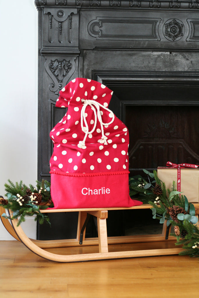 Personalised Christmas Stocking WHITE SPOTS