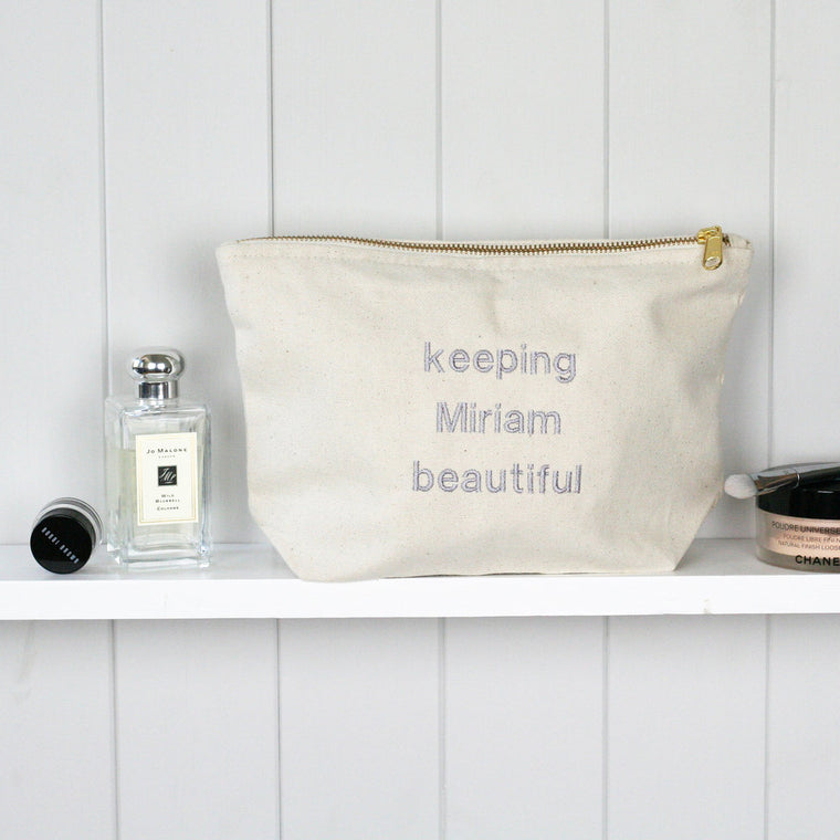 Personalised 'Keeping … Beautiful' Zip Make Up Bag - HIDE & SEEK TEXTILES