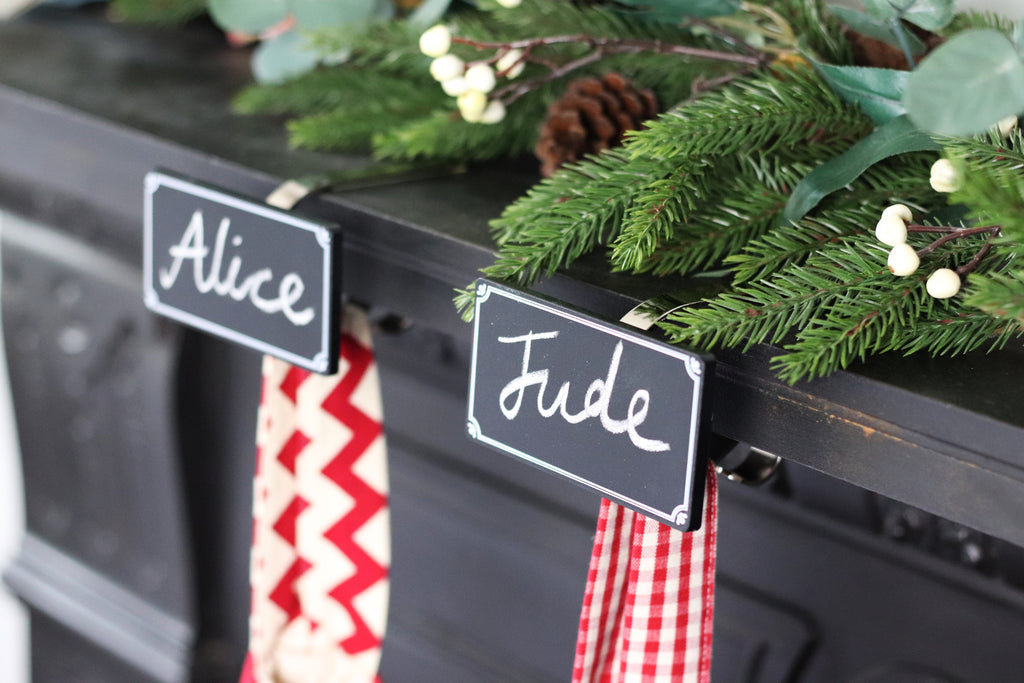 Chalk Board Personalised Stocking Holder Mantle Clip