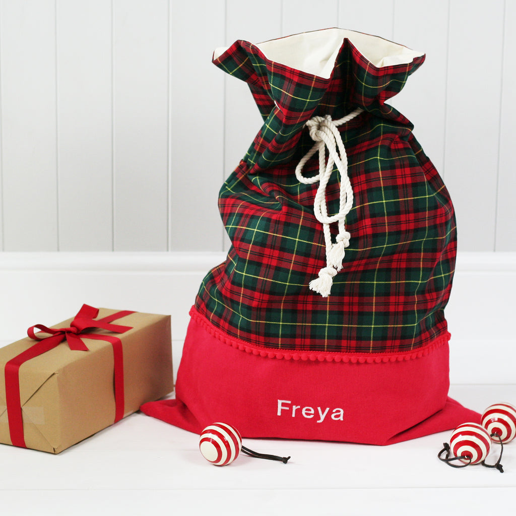 Personalised Christmas Stocking and Santa Sack Set GREEN TARTAN