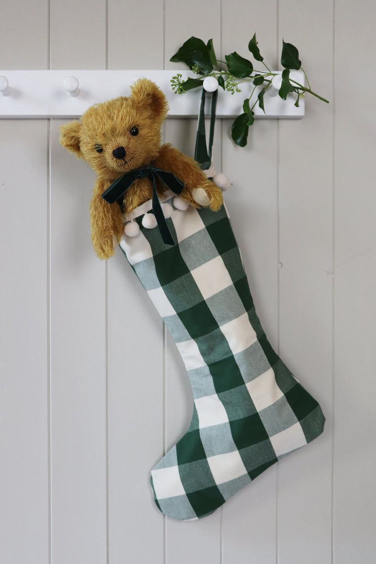 Christmas Stocking GREEN GINGHAM CHECKS - HIDE & SEEK TEXTILES