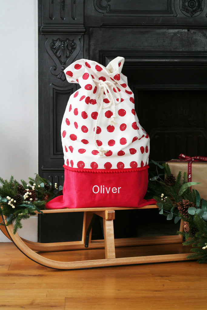 Personalised Christmas Stocking RED SPOTS