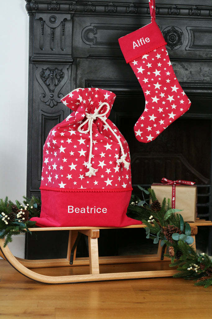 Personalised Christmas Stocking and Santa Sack Set STARS - HIDE & SEEK TEXTILES