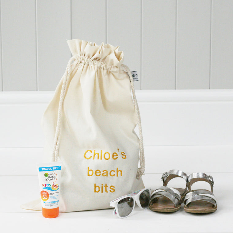 Personalised 'Little Beach Bits' Travel Sack - HIDE & SEEK TEXTILES
